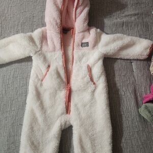 Eddie Bauer Pink & Cream Plush Hooded Baby One-Piece